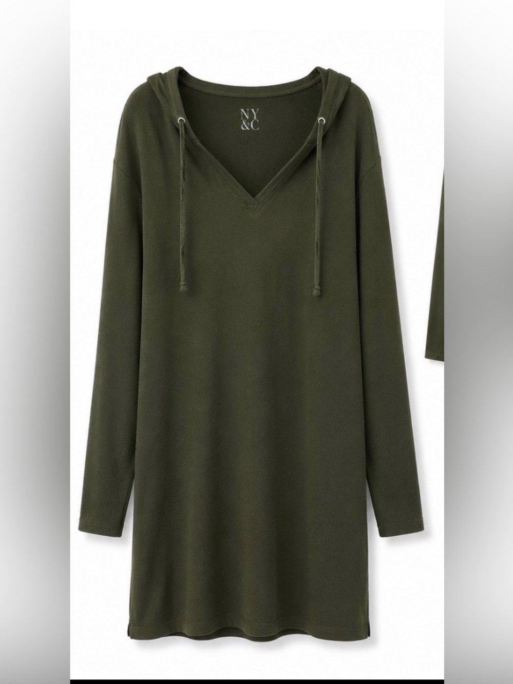 New York & Company Men's Olive V-Neck Hooded Tunic/Coverup / Sweatshirt XL